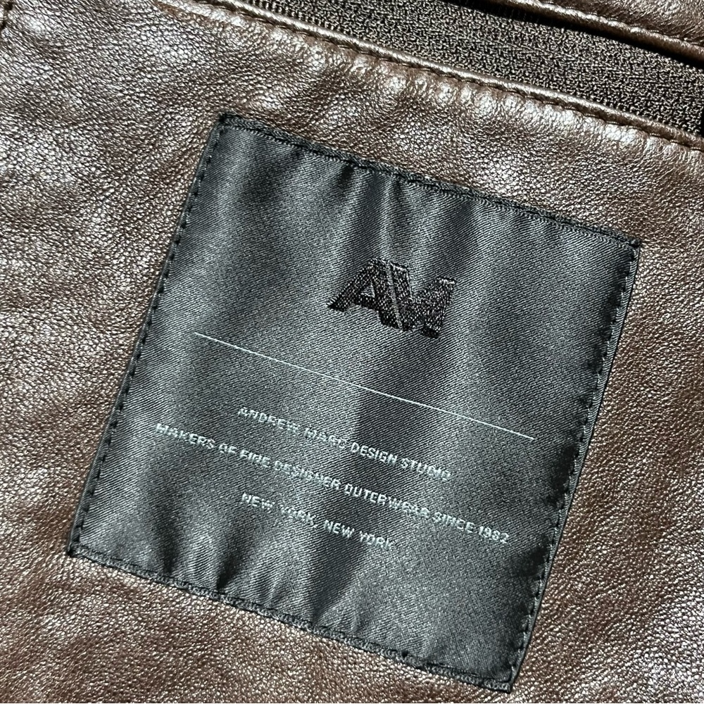 Andrew Marc New York Leather Brown Moto Racer Biker Jacket Men's Size Medium - Picture 5 of 12